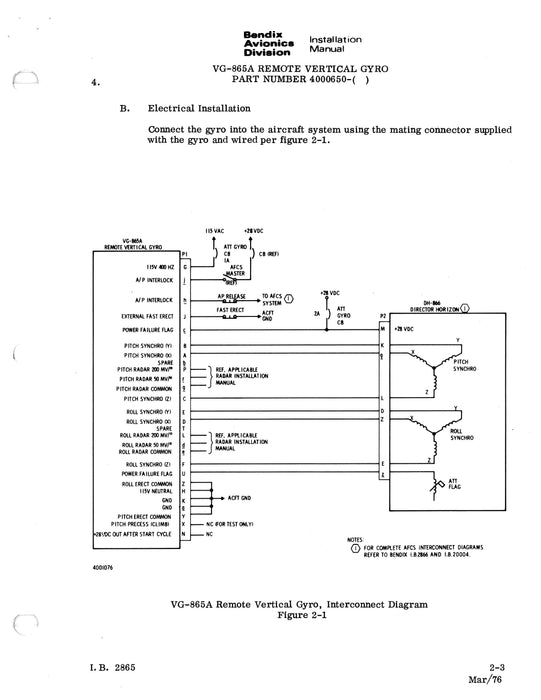 Bendix VG-865A Remote Vertical Gyro Installation Manual (I.B.2865)