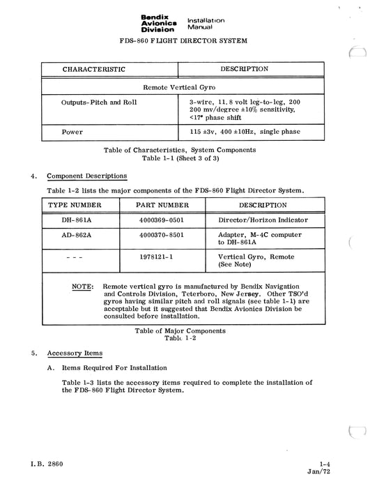 Bendix FDS-860 Flight Director System Installation Manual (I.B.2860)