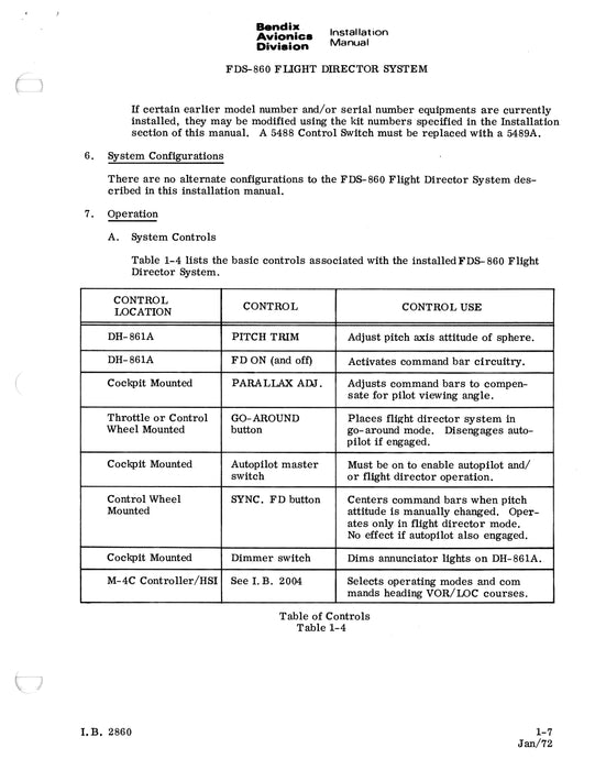 Bendix FDS-860 Flight Director System Installation Manual (I.B.2860)