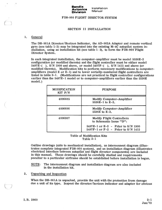 Bendix FDS-860 Flight Director System Installation Manual (I.B.2860)