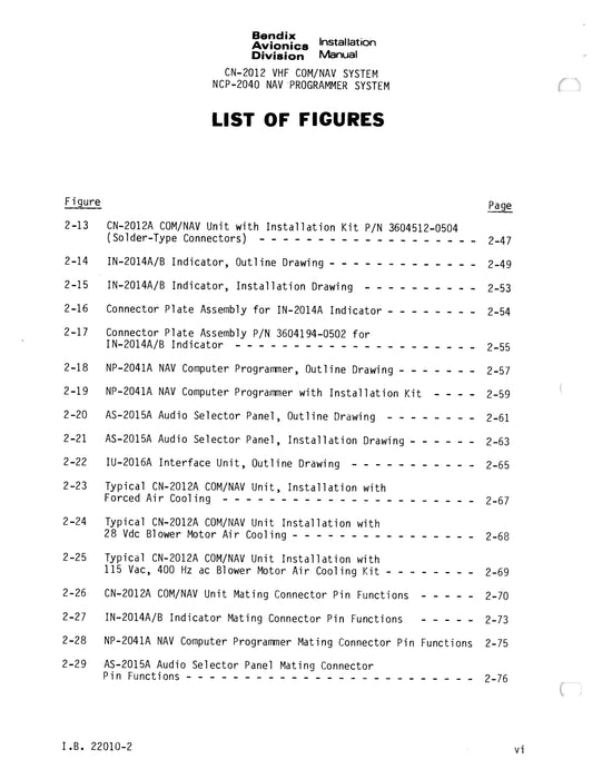 Bendix CN-2012 VHF COM-NAV System, NCP-2040 Nav Programmer System Installation Manual (22010-2)