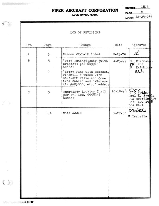 Piper PA25-235 Weight and Balance (1876)