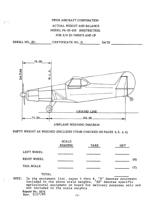 Piper PA25-235 Weight and Balance (1876)