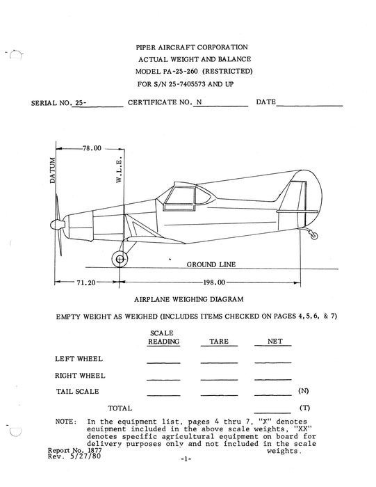 Piper PA25-260 Weight and Balance (1877)