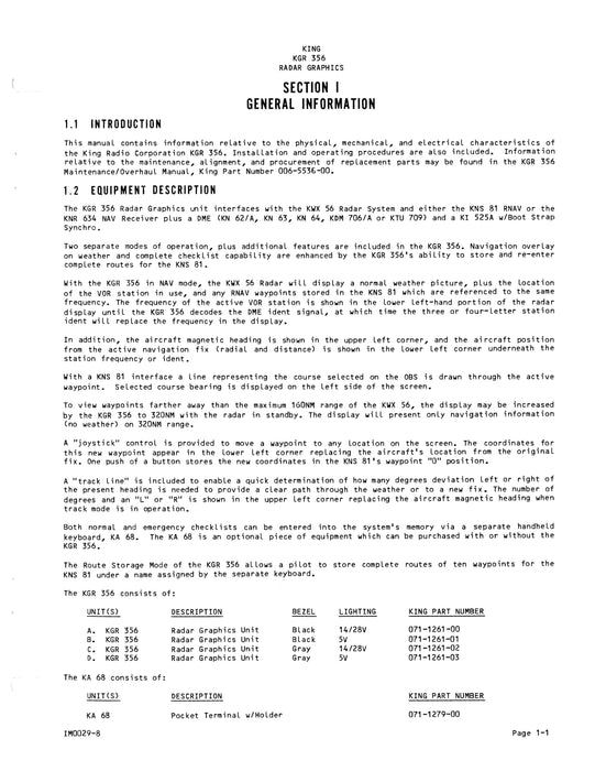 King KGR 356-KA 68 Radar Graphics Installation Manual (006-0536-00)