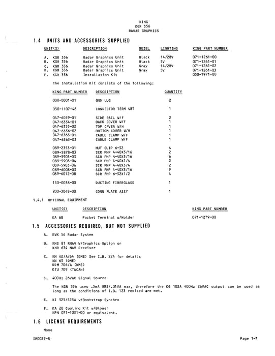 King KGR 356-KA 68 Radar Graphics Installation Manual (006-0536-00)