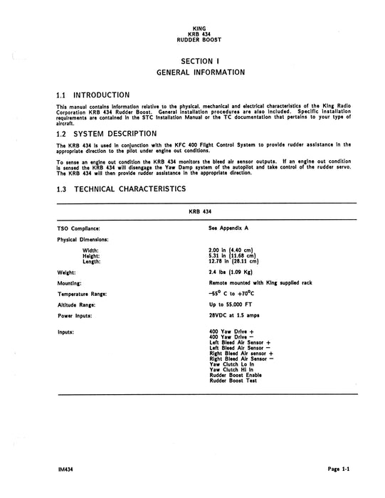 King KRB 434 Rudder Boost System Installation Manual (006-0696-00)