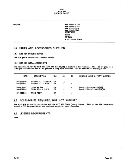 King KRB 434 Rudder Boost System Installation Manual (006-0696-00)