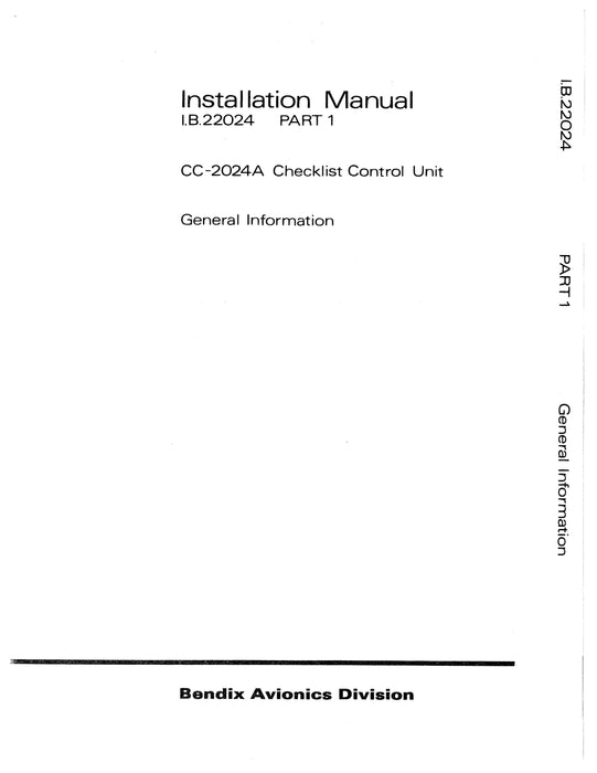 Bendix CC-2024A Checklist Control Unit Installation Manual (I.B.22024)