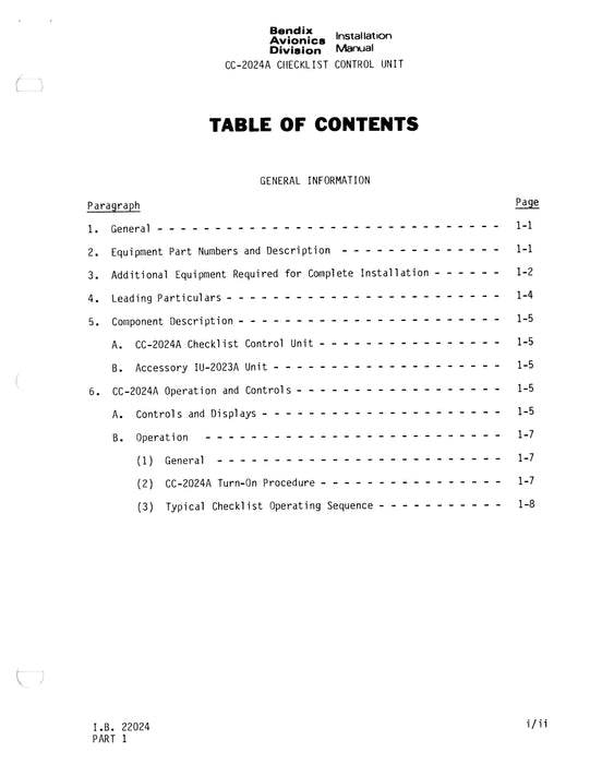 Bendix CC-2024A Checklist Control Unit Installation Manual (I.B.22024)