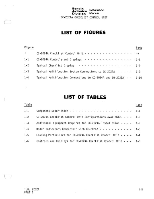 Bendix CC-2024A Checklist Control Unit Installation Manual (I.B.22024)