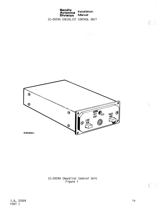 Bendix CC-2024A Checklist Control Unit Installation Manual (I.B.22024)