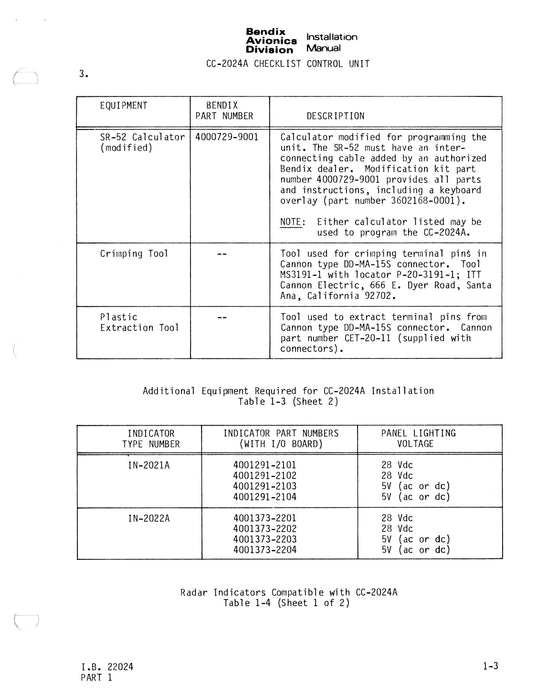 Bendix CC-2024A Checklist Control Unit Installation Manual (I.B.22024)