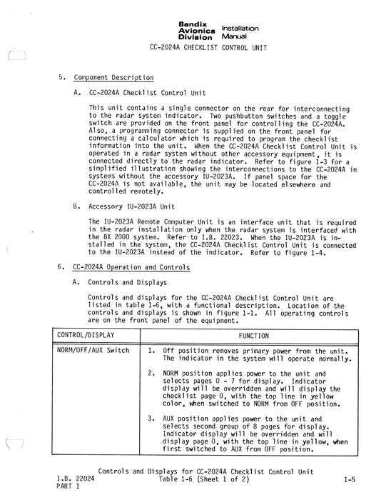 Bendix CC-2024A Checklist Control Unit Installation Manual (I.B.22024)