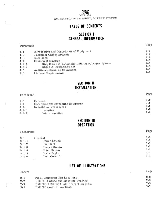 King KDE 566 Automatic Data Input-Output System Installation Manual (006-0118-01)