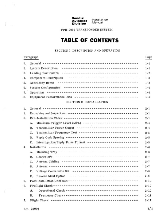 Bendix TPR-2060 ATC Transponder System Installation Manual (I.B.22060)