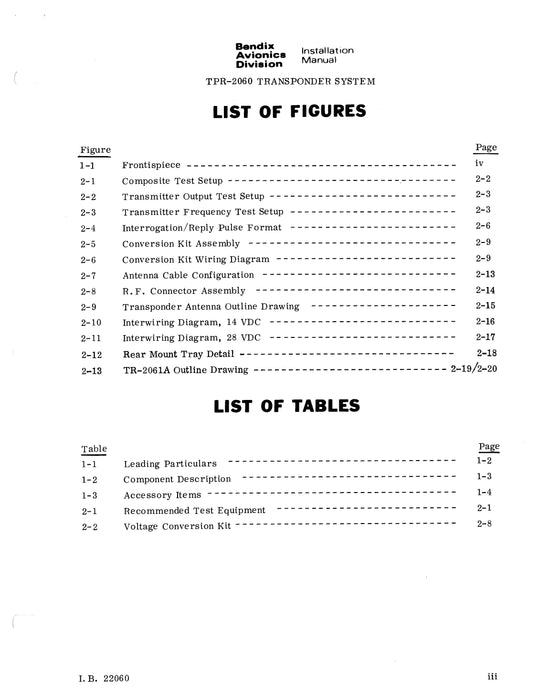 Bendix TPR-2060 ATC Transponder System Installation Manual (I.B.22060)