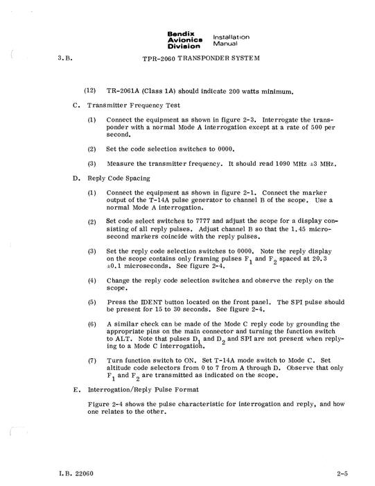 Bendix TPR-2060 ATC Transponder System Installation Manual (I.B.22060)