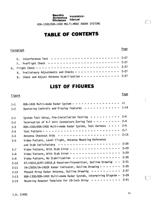 Bendix RDR-1300-1400 Multi-Mode Radar Sytems Installation Manual (I.B.21400)