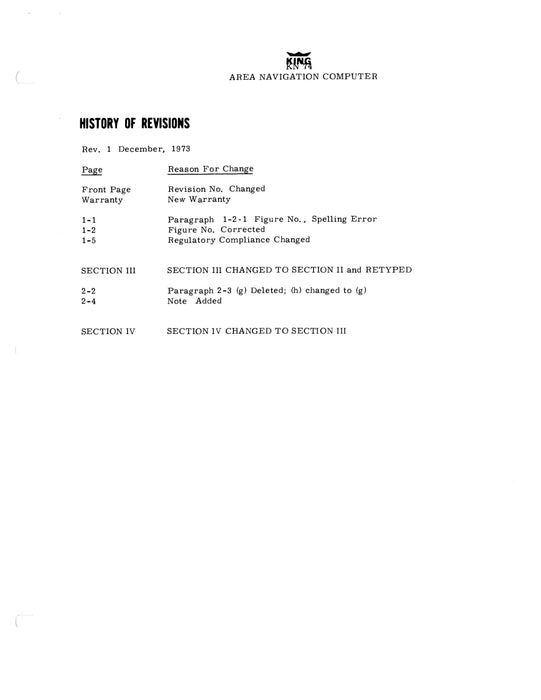 King KN 74 Area Nav Computer Installation Manual (006-0056-00)