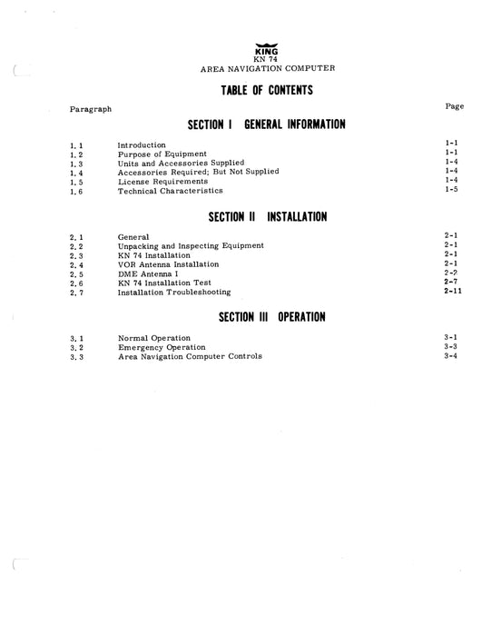 King KN 74 Area Nav Computer Installation Manual (006-0056-00)