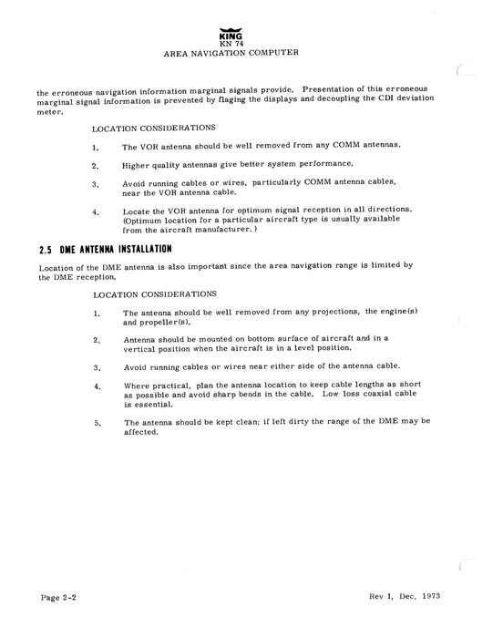 King KN 74 Area Nav Computer Installation Manual (006-0056-00)