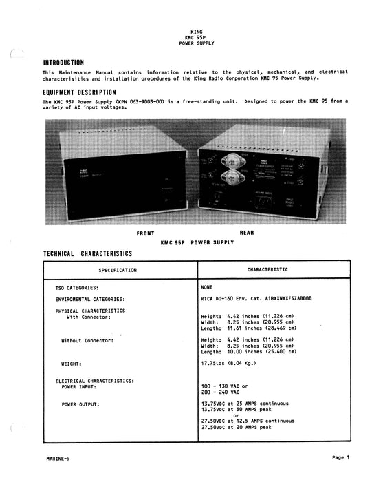 King KMC 95P Power Supply Installation-Maintenance Manual (006-5524-00)