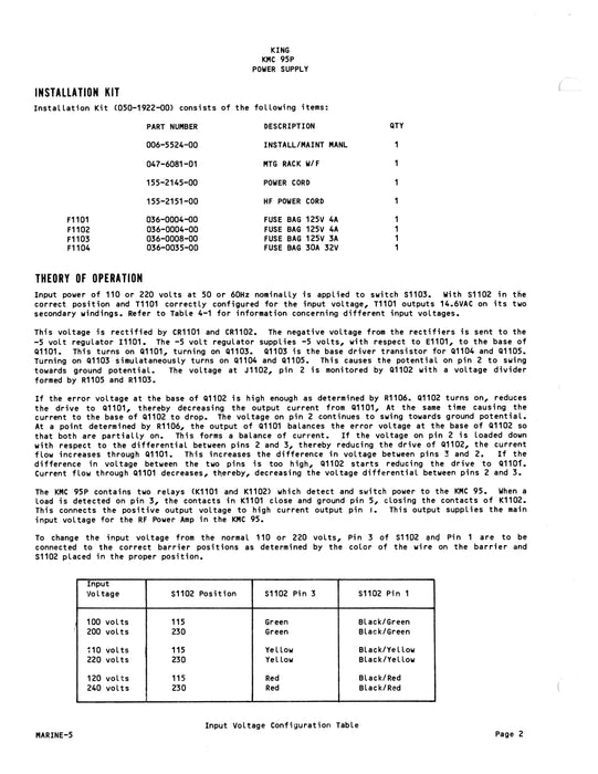 King KMC 95P Power Supply Installation-Maintenance Manual (006-5524-00)