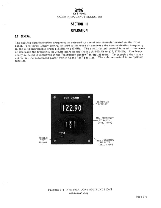 King KFS-590A Comm Frequency Selector Installation Manual (006-0083-00)