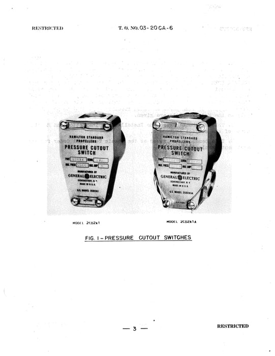 General Electric Company Pressure Cutout Switches 2CD2A1 & 2CD2A1A Instructions With Parts Catalog (03-20CA-6)