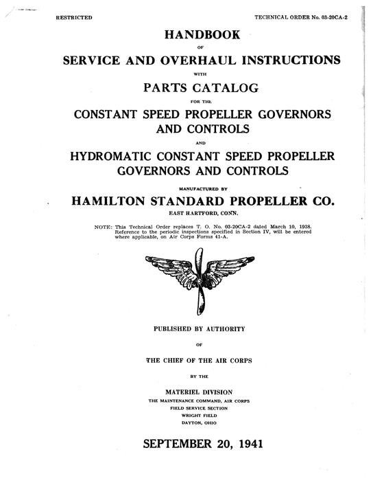 Hamilton Standard Constant Speed Propeller Governor Service and Overhaul Instructions with Parts Catalog (03-20CA-2)