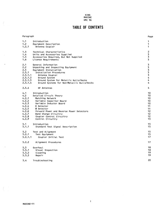 King KMC 96 Marine Antenna Coupler Installation-Maintenance Manual (006-5531-00)