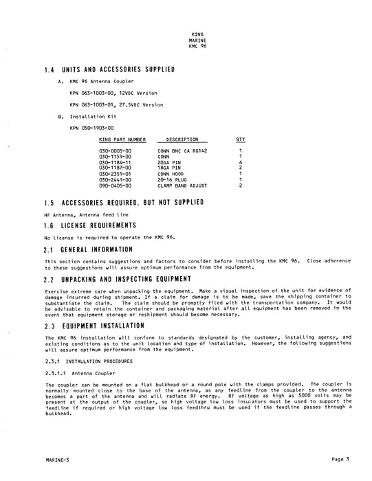 King KMC 96 Marine Antenna Coupler Installation-Maintenance Manual (006-5531-00)