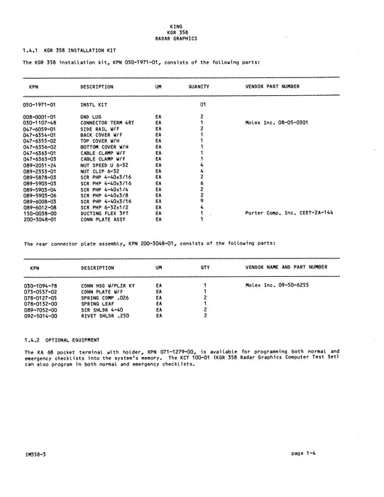 King KGR 358 Radar Graphics Installation-Maintenance Manual (006-0599-00)