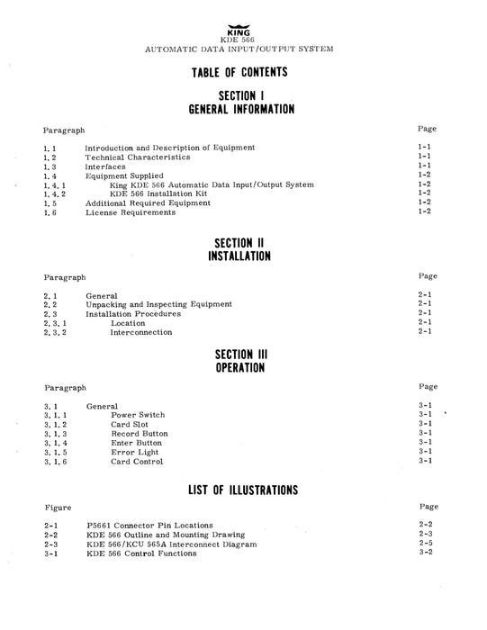 King KDE 566 Automatic Data Input-Output System Maintenance-Overhaul Manual (006-0118-00)