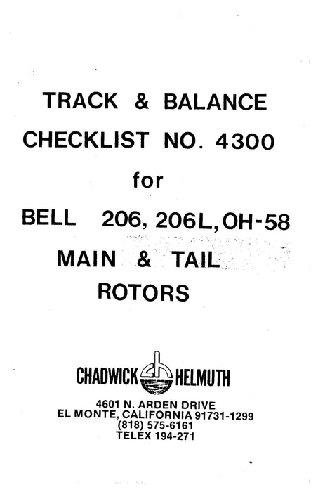 Bell Helicopter 206, 206L, OH-58 Main & Tail Rotors Track & Balance Checklist NO. 4300