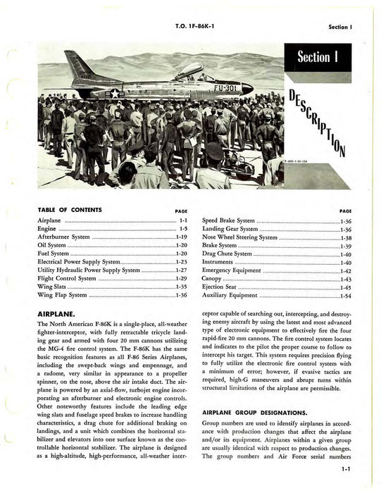 North American F-86K 1958 Flight Manual (1F-86K-1)