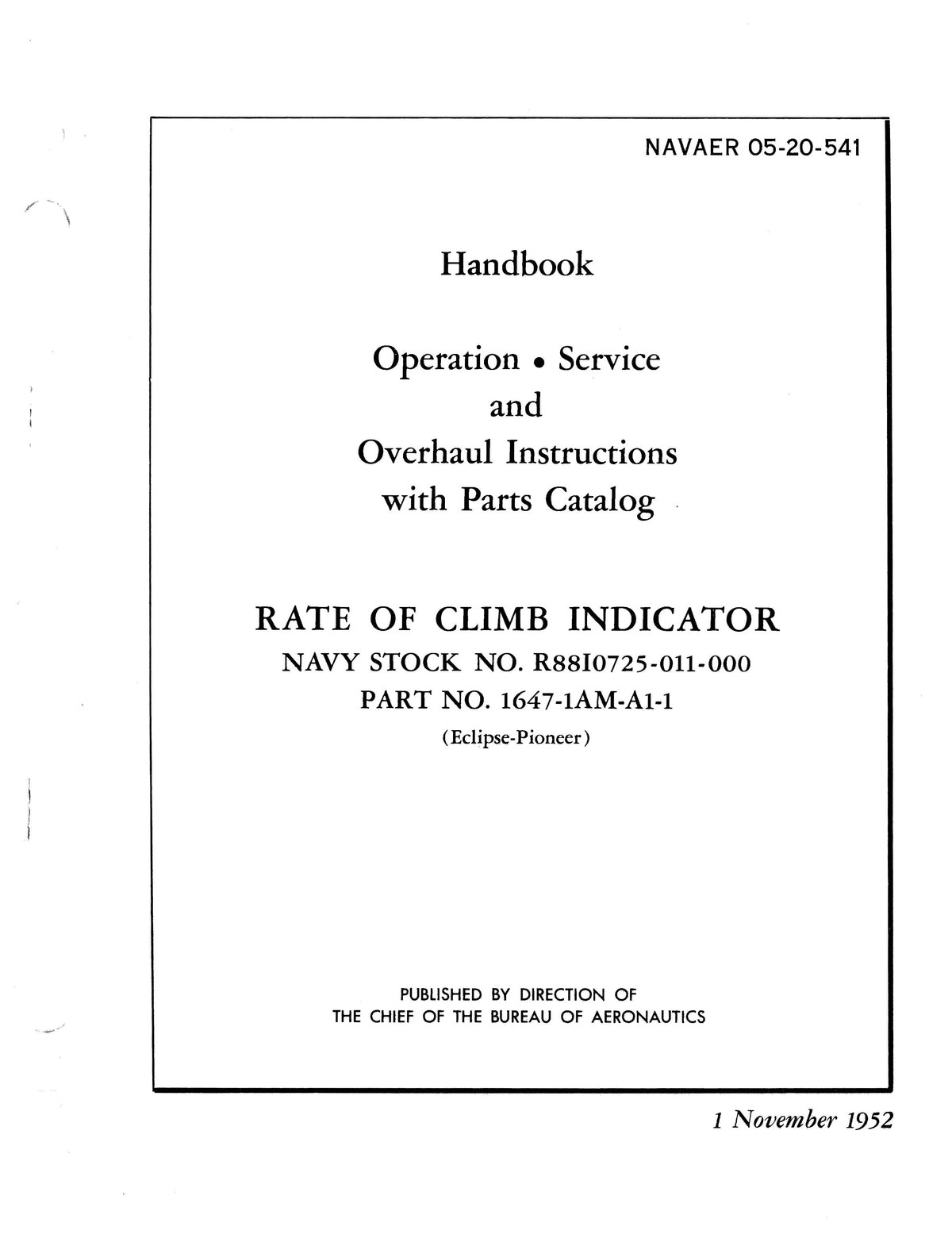 Eclipse-Pioneer Rate of Climb Indicators 1647-1AM-A1-1 Service, Overha ...