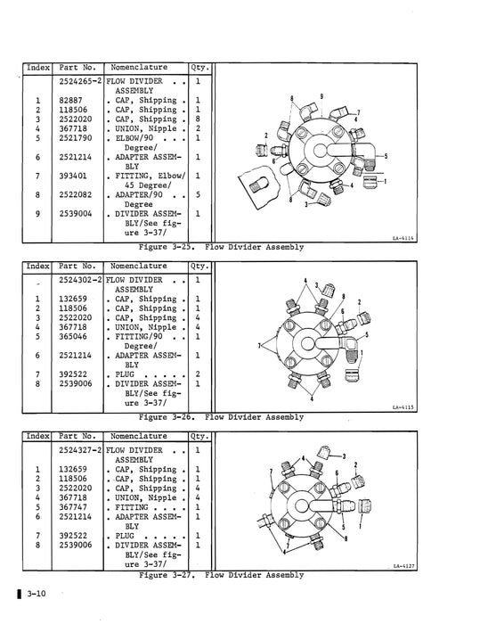 Bendix Flow Dividers with RS & RSA Fuel Injection Systems Parts List #'s 2524057-2 thru 2524640-2 OH with Parts Form 15-540B