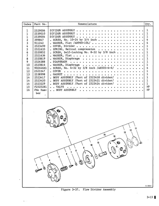 Bendix Flow Dividers with RS & RSA Fuel Injection Systems Parts List #'s 2524057-2 thru 2524640-2 OH with Parts Form 15-540B