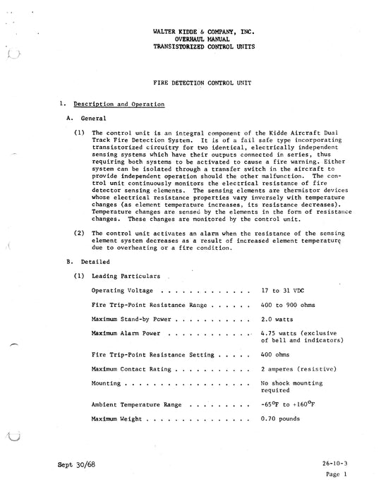 Kidde Fire Detection Unit Part No. 892809-0400, 0400-01 Overhaul Manual