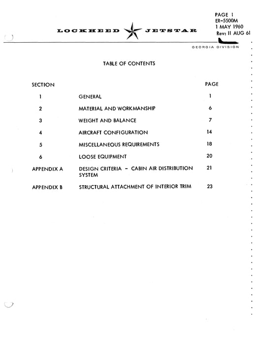 Lockheed Jetstar Interior Design Requirements Report ER-5500M