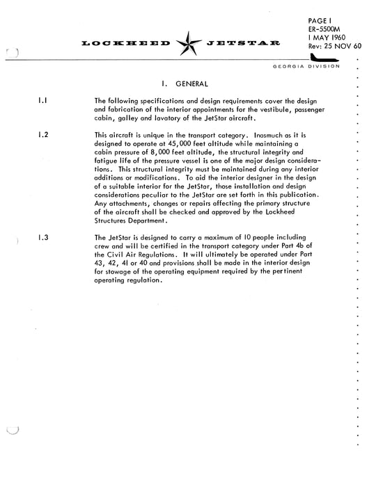 Lockheed Jetstar Interior Design Requirements Report ER-5500M