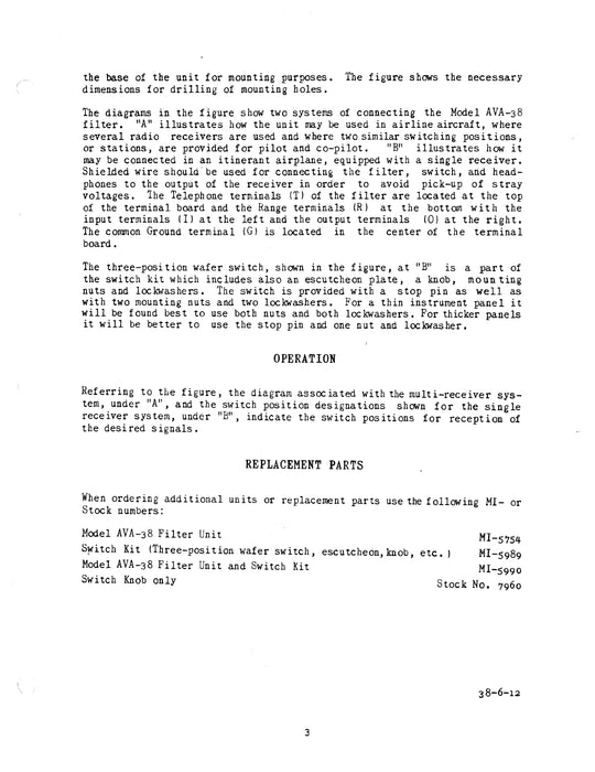 RCA AVA-38 Simultaneous Radio-Range Filter Instructions