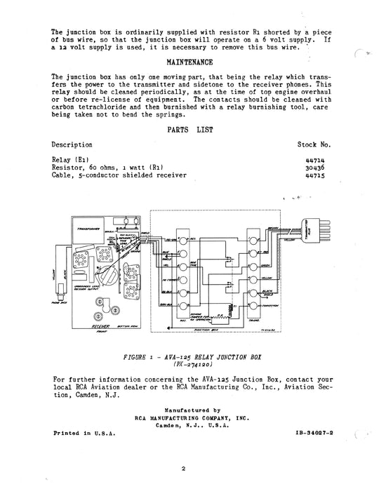 RCA Relay Junction Box Model AVA-125 Instructions B-34027-2