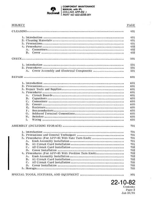 Collins APP-85( ) Autopilot Panel Component Maintenance Manual with Illustrated Parts 523-0772470-101113