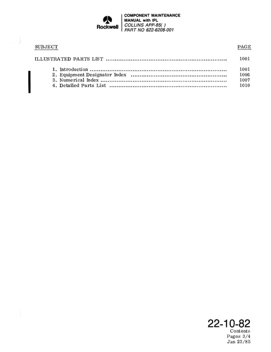 Collins APP-85( ) Autopilot Panel Component Maintenance Manual with Illustrated Parts 523-0772470-101113