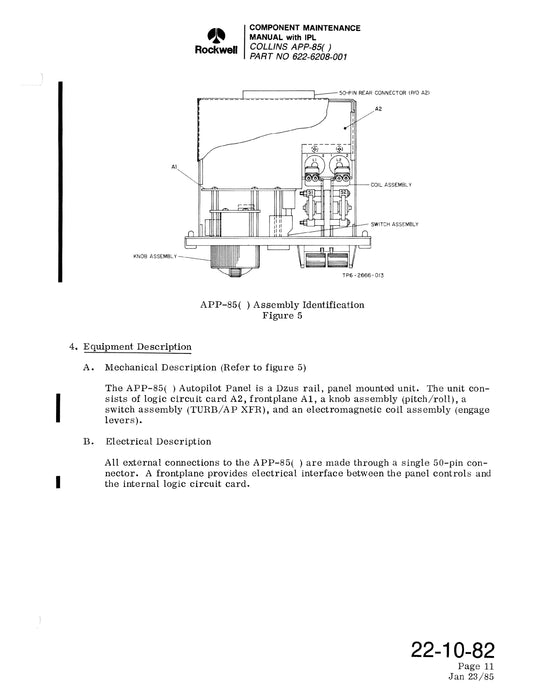 Collins APP-85( ) Autopilot Panel Component Maintenance Manual with Illustrated Parts 523-0772470-101113