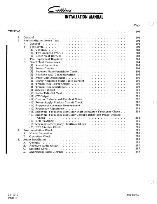 Collins Airborne SSB Transceivers 618T-1, 618T-2, 618T-3 Installation Manual 520-5970006-201116