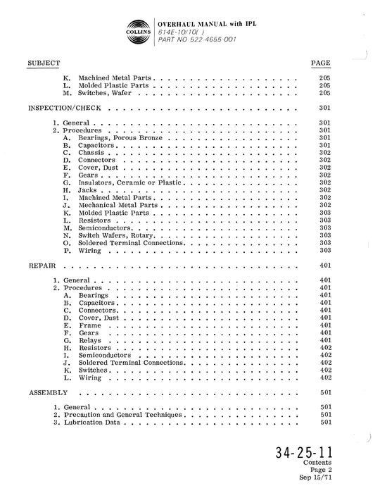 Collins 614E-10/10( ) Flight Director Control Overhaul Manual with Parts List 523-0759435-511113